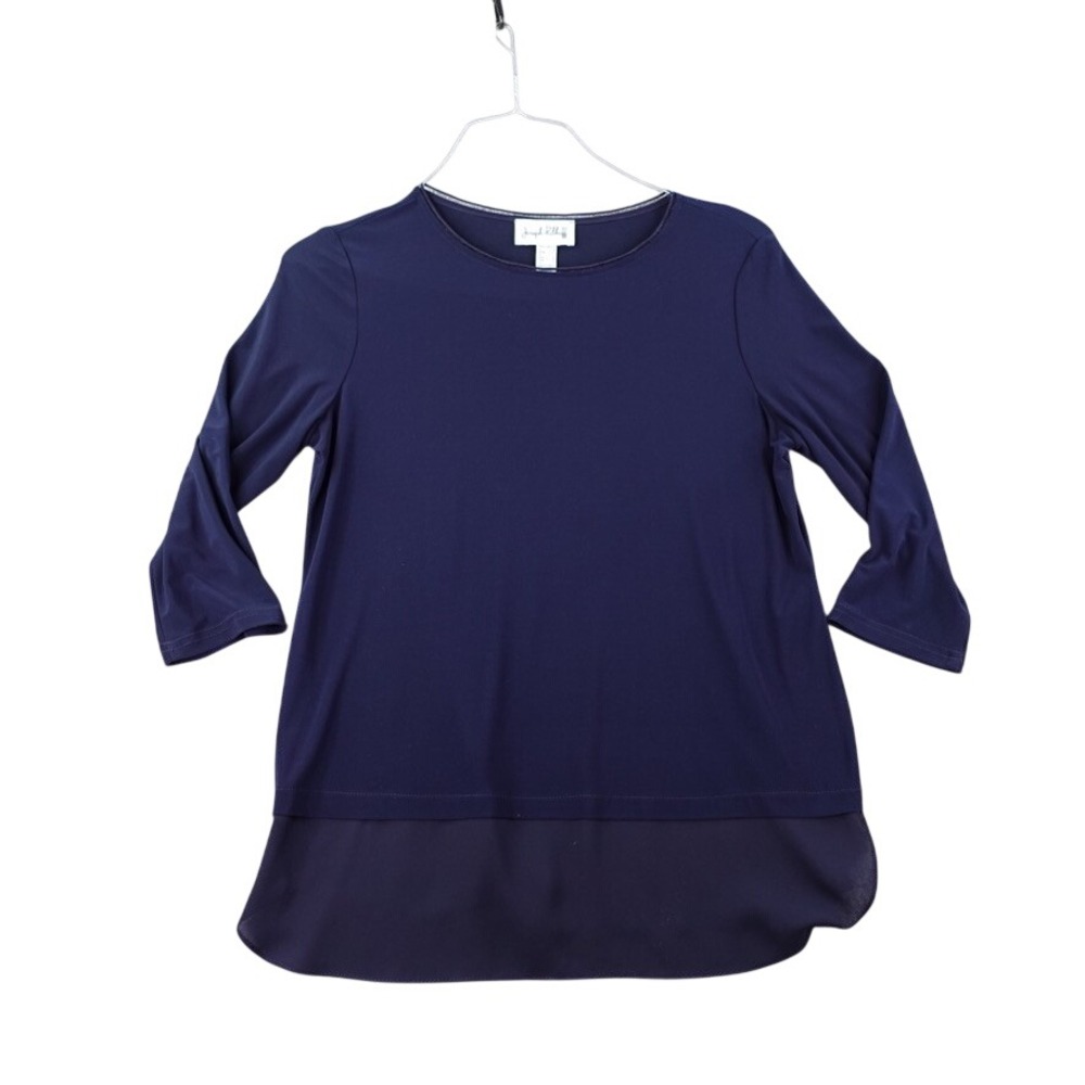 Joseph Ribkoff Navy Layered Tunic Top Womens 14 3/4 Sleeve‎ Chiffon Hem Canada